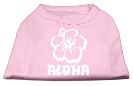 Aloha Flower Screen Print Shirt Light Pink XS